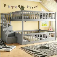 OKWISH Stapelbed 140 x 200 cm - Met Traplades en Uitvalbeveiliging - Met Speeldeur - Kinderkamer - Hout - Grijs - Zonder Matras