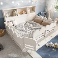 OKWISH Kinderbed 140x190 cm - Met Uitvalbeveiliging en Deur - Lattenbodem en Opbergvak - Voor Slaap en Spel - Hout - Zonder Matras - Wit
