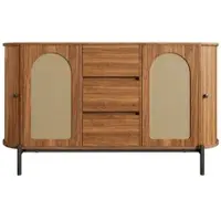 MODFU - Ovale Sideboard - Rattan Deuren En Schuifdeuren - Scandinavisch - Voor Woonkamer Of Hal - MDF - Walnoot