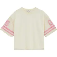 We fashion - Meisjes oversized jersey T-shirt van kant - Oversized - Lichtgeel - Maat: 146/152