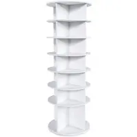 OKWISH Schoenrek Draaibaar Schoenenrek 360 Graden Vrijstaand Ruimtebesparend 7 Niveaus Tot 28 Paar PVC Wit 60×60×184 Cm