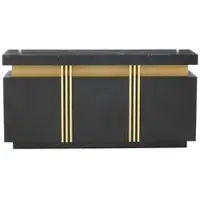 OKWISH Dressoir – Zwart+Goud Accent – 3 Deuren – 6 Vakken Verstelbaar – 140×38×70 cm – Opbergruimte Voor Woonkamer/Hal – Spaanplaat Marmerlook