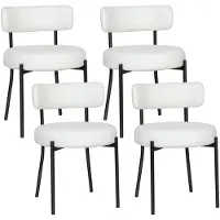 Puluomis eethoekstoelen, set van 4, keukenstoelen, gestoffeerde stoelen met rugleuning, afneembare hoes van witte wol boucle