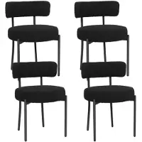 Puluomis eethoekstoelen, set van 4, keukenstoelen, gestoffeerde stoelen met rugleuning, afneembare hoes van zwarte wolbouclé