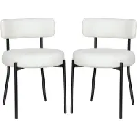 Puluomis eethoekstoelen, set van 2, keukenstoelen, gestoffeerde stoelen met rugleuning, afneembare boucle-bekleding, wit