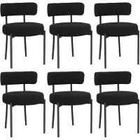 Puluomis eethoekstoelen, set van 6, keukenstoelen, gestoffeerde stoelen met rugleuning, afneembare bekleding, wol boucle, zwart