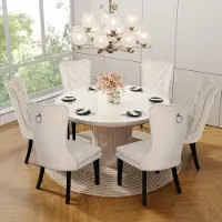 Puluomis uluomis Eetkamerstoel - Set Van 6 - Beige - Fluweel - Velvet - Massief houten poten - Stoel