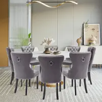 Puluomis eethoekstoelen, set van 8, fluweel, keukenstoel, gestoffeerde stoel, fauteuil voor de eethoek, met massief houten poten en nagelkopsieraden, grijs, elegant, edelgrijs