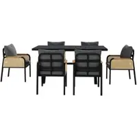 STILVORA Tuinmeubelset 6 Personen 148 X 80 X 75 Cm - Tafel Met 6 Stoelen Met Kussens - Voor Terras En Balkon - IJzer Polyester - Zwart Naturel