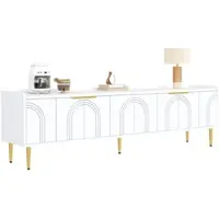 STILVORA Tv-Meubel - Sculpturaal Tv-Meubel Met 3D Deuren En Goudaccenten - Ruime Opbergruimte Met Kabeldoorvoer - MDF - 170x35x47.5 cm - Wit
