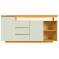OKWISH Dressoir – Multifunctioneel – 140×40×70 Cm – 2 Deuren – 3 Lades – Voor Woonkamer en Eetkamer – Wit+Lichtbruin (Spaanplaat)