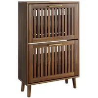 STILVORA Schoenenkast 60 Cm – 2 Kantelladen Met Verstelbare Legplanken – Open Schoenenrek – Voor Hal/Entree – Zonder Matras – Walnoot