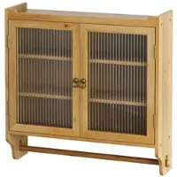 OKWISH Wandkast - Vintage Glasdeur - 2 Deuren - 3 Niveaus Met Verwijderbare Planken - Ribbelglas- 63x60x18 cm - Hout+MDF - Lichtbruin