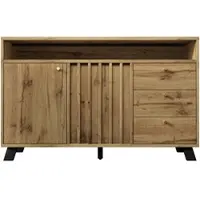 STILVORA Dressoir - Lamellenfront Met 3 Lades En 2 Deuren - Open Vak En Verstelbare Plank - Hout - Donkere Eik - 120x40x85 cm