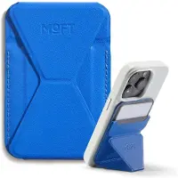 MOFT Snap-On Magnetische Kaarthouder - Wallet Compatibel met MagSafe - Pasjeshouder met Standaard - MOVAS Vegan Leer - Portemonnee 2 Pasjes - Blauw