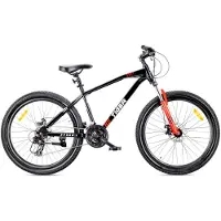 Sun baby TIGER BIKE Mountainbike 26", MTB-fiets voor jongens en mannen, jeugd fiets 26 inch - stalen frame, 21 versnellingen, schijfremmen, vering - Zwart-Rood