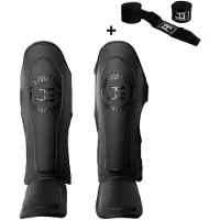 Joya FF Metal Pro Scheenbeschermers – Volledig Zwart – Maat L – Kickboksen/Muay Thai/MMA – Inclusief Bandage – Handgemaakt