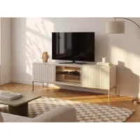 Vente-unique Tv-meubel met 3 deurtjes met ledverlichting van mdf en gerookt glas - Beige en zwart - OVILA