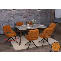 Mendler Set van 6 eetkamerstoelen -N73, keukenstoel, draaibaar met automatische terugvering, stof/textiel chenille (490g/m²) Oeko-Tex ~ okergeel
