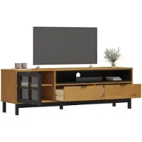 vidaXL TV-meubel met glazen deur FLAM 158x40x50 cm massief grenenhout