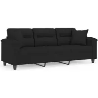 vidaXL Driezitsbank met kussens 180 cm microvezelstof zwart