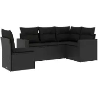 vidaXL 5-delige Loungeset met kussens poly rattan zwart