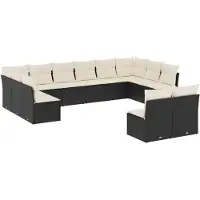 vidaXL 12-delige Loungeset met kussens poly rattan zwart