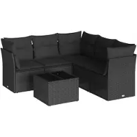 vidaXL 6-delige Loungeset met kussens poly rattan zwart