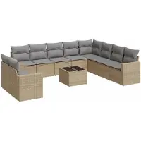 vidaXL 11-delige Tuinset met kussens poly rattan beige