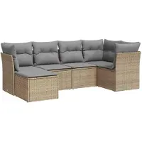 vidaXL 6-delige Loungeset met kussens poly rattan grijs