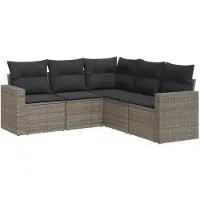 vidaXL 5-delige Loungeset met kussens poly rattan grijs