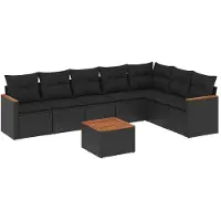 vidaXL 8-delige Loungeset met kussens poly rattan zwart
