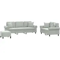 vidaXL 3-delige Loungeset met kussens fluweel lichtgrijs