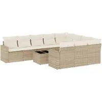 vidaXL 11-delige Tuinset met kussens poly rattan beige