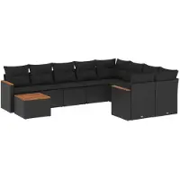vidaXL 10-delige loungeset voor de tuin met kussens, zwart, polyrotan