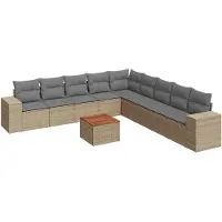 vidaXL 10-delige Loungeset met kussens poly rattan beige