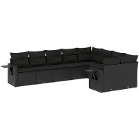 vidaXL 9-delige Loungeset met kussens poly rattan zwart