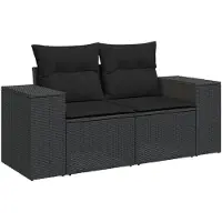 vidaXL 3-delige Loungeset met kussens poly rattan zwart