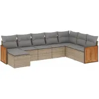 vidaXL 8-delige tuinmeubelset met kussens, beige, van polyrotan