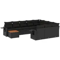 vidaXL 11-delige Loungeset met kussens poly rattan zwart