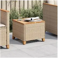 vidaXL Tuintafel 45x45x37 cm poly rattan en acaciahout beige