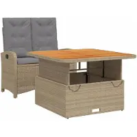 vidaXL 2-delige Tuinset met kussens poly rattan beige