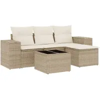 vidaXL 5-delige Loungeset met kussens poly rattan beige