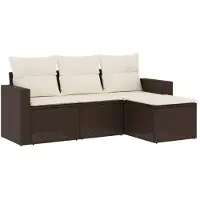 vidaXL 4-delige Loungeset met kussens poly rattan bruin