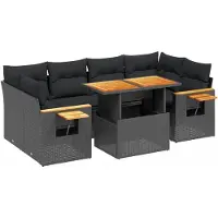 vidaXL 7-delige Loungeset met kussens poly rattan zwart