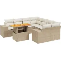 vidaXL 9-delige Loungeset met kussens poly rattan beige