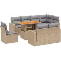vidaXL 9-delige Loungeset met kussens poly rattan beige