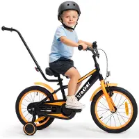 Sun baby Tracker Bike Kinderfiets voor jongens 16 inch Oranje Neon, leeftijd 4 tot 6 jaar, met zijwieltjes, duwstang, handrem