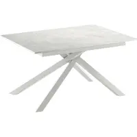 STONES Pulse 25: Uitschuifbare, moderne tafel met een matwit melamine tafelblad en een wit metalen onderstel – 140–190 x 90 cm