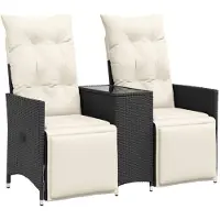 vidaXL Tuinbank 2-zits verstelbaar met tafel poly rattan zwart